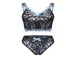 Sexy Blue Lace Sleepwear Lingerie Sets Erotic Hollow Translucent Thong Underwear Pyjamas Babydolls Porn Nightwear Temptation7010310