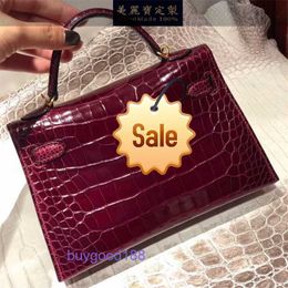 Top Ladies Designer eKollay Bag Handmade custom imported square crocodile skin bag second-generation mini womens handheld one shoulder crossbody small bag wine red