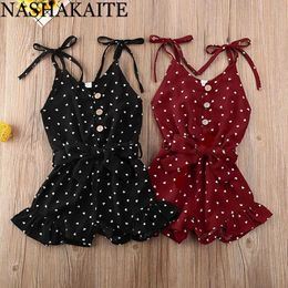 Jumpsuits Nashakaite Childrens Bodysuit Shoulder Strap Heart Belt Preschool Girls Bodysuit Summer Wrap Childrens Bodysuit 1-6Y Y240520KSXT