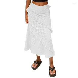 Skirts Fairy Grunge Y2k Skirt Summer Women Sheer Mesh Lace Flower Jacquard Ruffle Midi 2000s Aesthetic Fashion Streetwear
