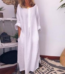 Summer Casual Women Solid Colour Oversize Maxi Cotton Long Shirt Kaftan Dress Loose Long Dresses Fashion Ladies Clothing 2206014116006