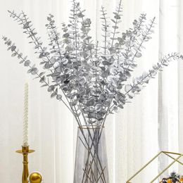 Decorative Flowers 20pcs/40pcsLot Artificial Gold Stem Eucalyptus Branch Plants For Wedding Flower Greenery Arrangement Home Decoration