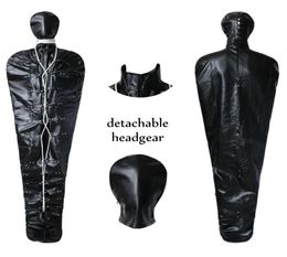Adjustable full body bag bondage apparel leather harness fetish lingerie mummy SM restraint strap with detachable headgear games k3736668