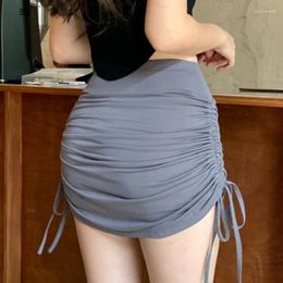 Skirts For Women Harajuku Summer Thread Side Draw String Elastic Sexy Mini Skirt Bandage Tie Korean Fashion Y2k Clothes