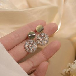 Stud Earrings Korean Style Flash Rhinestone Micro-inlaid Zircon Design Luxury For Women Temperament Round Jewellery Gift