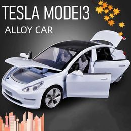 Diecast Model Cars New 1 32 Tesla MODEL 3 MODEL X Alloy Car Model Diecasts Toy Vehicles Toy Cars For Children Gifts Boy Toy Sound Light Pull Back Y240520CH7H