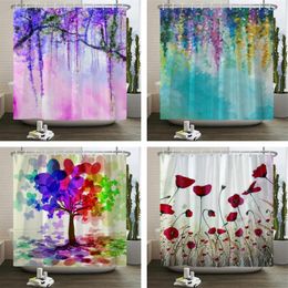Shower Curtains Watercolour Flower Fabric Bathroom Curtain With Hooks Home Decoration Waterproof Polyester Bath