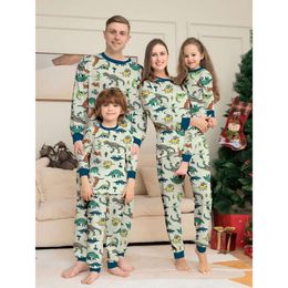 New 2023 Christmas Matching Clothes Dinosaur Pattern Cute Pamas Set Mom Dad Kids 2 Pieces Suit Baby Romper Family Look L2405