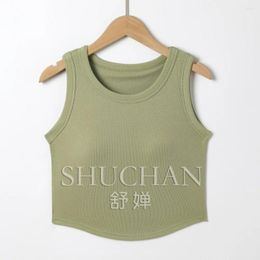 Women's Tanks Summer 2024 Crop Top With Bra COTTON Spandex Viscose High Strecth Womens Tops Corset Women Clothing