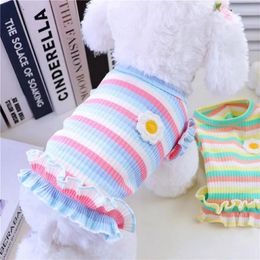 Dog Apparel Summer Clothes Pet Vest Knitted Dresses Cooling Striped T Shirt Chihuahua Bichon Clothing Kitten Puppy