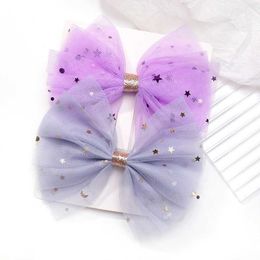 Hair Accessories 2 childrens double-layer mesh bow hair clips suitable for women and girls Korean fashion sweet student star hair clips hair accessories d240520