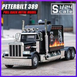 Diecast Model Cars Metal Cars Toys Scale 1 24 Peterbilt 389 Container Trailer Lorry Diecast Alloy Truck Model for Boys Children Kids Toy Vehicles Y240520MG7L