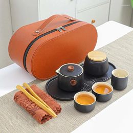 Teaware Sets Portable Outdoor Camping Travel Tea Set One Pot Three Cups Black Ceramic Quick Cup Business Activity Gift And