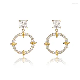 Stud Earrings LADYCHIC Trendy Yellow Crystal Micro Pave CZ Gold Silver Colour Round Charming Jewellery LE1434