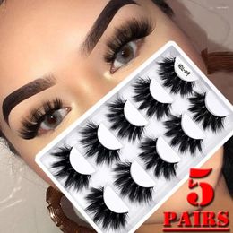 False Eyelashes 5Pairs Women 4D Faux Mink Hair Lash Extension Tools Handmade Cruelty-free Fluffy Thick Natural Long