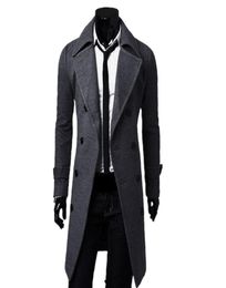 Whole Autumn Winter Stylish Men Slim Long Wool Blends England Style Male Double Breasted Turndown Collar Wind Coat Outerwear 2078480