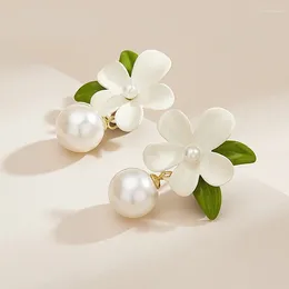 Stud Earrings Korean Style Women Pearls White Flower Earring Set Gift Woman Lady Jewellery Romantic Ear Accessory Present