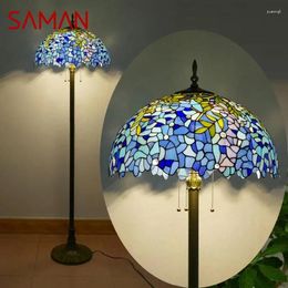 Floor Lamps SAMAN Tiffany Lamp American Retro Living Room Bedroom Country Stained Glass