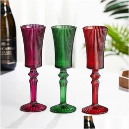 Wine Glasses Ups 140Ml European Coloured Elegant Glasre Water Goblets Glass Goblet With Stem Embossed Romantic Drinkware For Party Wedd Dh71T