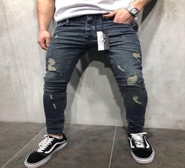 Fashion Mens Jeans Straight Slim Fit Biker Jeans Pants Distressed Skinny Ripped Destroyed Denim Jeans Washed Hiphop Pants7505358