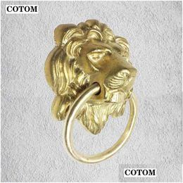 Garden Decorations 1Pc Brass Lion Head Door Knockers Front Wooden Pl Gold Traditional Style Gate Hardware Knocker Decoration 240127 Dh6Xb