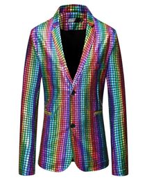 Rainbow Plaid Sequin Glitter Suit Blazer Men Brand Notched Lapel Club DJ Mens Blazer Jacket Stage Clothes for Singers 2204074189834368213