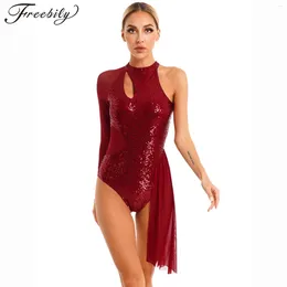 Stage Wear Womens Shiny Sequins Ballet Dance Dress Leotards Gymnastics Costumes Contemporary Figure Skating Performance Clothes