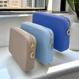 Cosmetic Bags Solid Color Bag Portable Waterproof High Capacity Coin Purse Rectangle Silicone Stationery Women