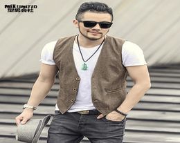 New Spring Summer Khaki Color Single Breasted Cotton Linen Vest Casual Mens Suit Vest Wedding Waistcoat Brand Clothing M80 Y19041657678