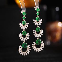 Designer Women's Light Luxury Earrings Coloured Zirconia Retro 925 Silver with Long Geometric Fan shaped Earring Jewellery