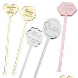 Other Event & Party Supplies 50Personalized Engraved Round Acrylic Mirror Drink Stirrer Swizzle Sticks For Baby Shower Wedding Gift De Dh7Nk