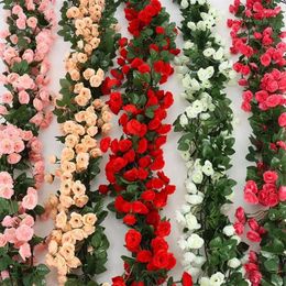 Decorative Flowers 2.5m 1.8m Rose Artificial Flower Vine For Wedding Garland White Pink Home Room Decoration Silk Han