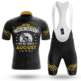 Racing Sets 2024 Mens Black Cycling Clothing Set Funny Born In August MTB Maillot Fashion Summer Road Bike Shirts Suit Bicycle Bib Shorts