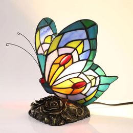 Table Lamps US Tuomoxte Tiffany Style Butterfly Lamp For Living Room Colorful Stained Glass Shade