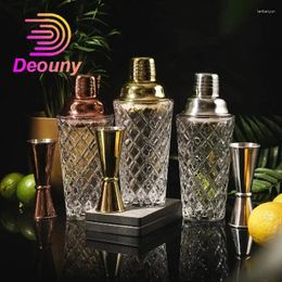 Bar Products DEOUNY Glass Cocktail Shaker Kit 13 Ounce Martini Mocktail Making Set With Leakproof Metallic Steel Lid For Home Use&Bar Cart