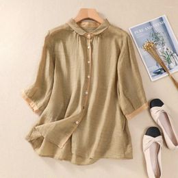 Women's Blouses Cotton Linen Chinese Style Shirts Summer Vintage Patchwork Loose Women Tops Fashion Clothing YCMYUNYAN
