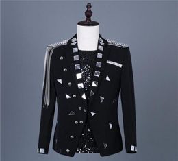 Black White Mirror Chain Tassel Jacket Slim Coat Stage Costumes Singer Jacket Blazer Outerwear Performance Tuxedo Male Host Fashio6706329
