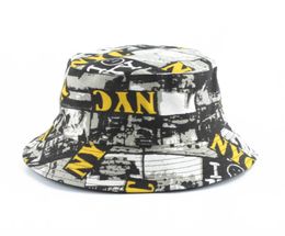 NYC Print Reversible Bucket Hats Mens Panama Bucket Cap Women Two Sided Wear Fisherman Hat Summer Cotton Sun Caps2776230
