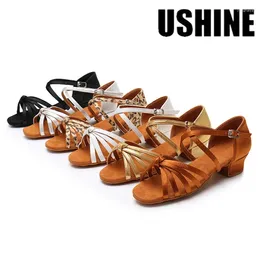 Dance Shoes USHINE Women Latin Soft Bottom Sole Girls Jazz Practise Sandals Middle Heel 3.5CM Ballroom