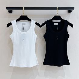 Letter Embroidered Women Knitted Vest Slim Fit Tank Tops Luxury Designer Sleeveless Singlet Brand White Black Singlets
