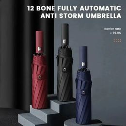 12 Bone Black Glue Fully Automatic Umbrella With Thick And Durable Keel Three Fold UV Resistant Folding y240514