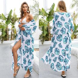 Summer Bikini Cover-ups Women Print Long Beach Dress Sexy Beachwear Swimwear 2024 Female Swimsuit Bathing Suit Robe Clothes