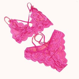 Bras Sets Women Pink Rosered Transparent Lingerie Set Bra Erotic Sexy Women's Lace Split Underwear Intimates And Panty Female