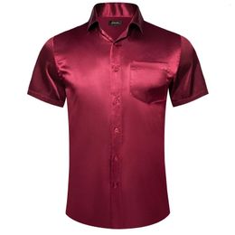 Men's Casual Shirts Red Green White Summer Short Sleeve For Men Solid Smooth Stretch Satin T-shirt Women Tops Blouse Hawaiian Social