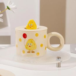 Mugs Cute Milk Tea Cup Girl Heart Ceramic Cartoon Mug With Lid Cups And Thermal For Coffee Drinkware Go