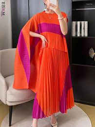 Work Dresses EGRM Miyake Pleated Set Shawl Irregular Top And Contrast Colour Long Large Swing Skirt Two-piece Sets For Women 2024 8GR6129