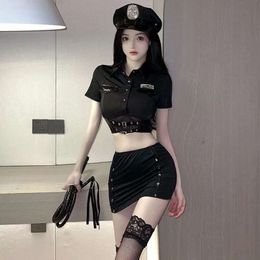 Sexy fun lingerie set, short skirt, passionate female police officer role-playing, nightclub uniform and seductive set