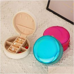 Jewellery Boxes Round Travel Box Pu Leather Case Portable Jewellery Organiser Holder Packaging For Rings Earrings Necklace Drop Delivery Dhmvl