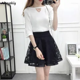 Skirts Women Mini Black Mesh A-line Pleated Elastic High Waist With Shorts Korean Style Elegant Leisure Party Dance Bottoms BF