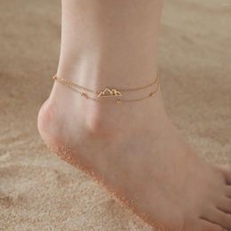 Anklets HIPEE Bohemia Double Layer Stainless Steel For Women Girls Mountain Pendant Foot Chains Summer Beach Ankle Leg Jewellery